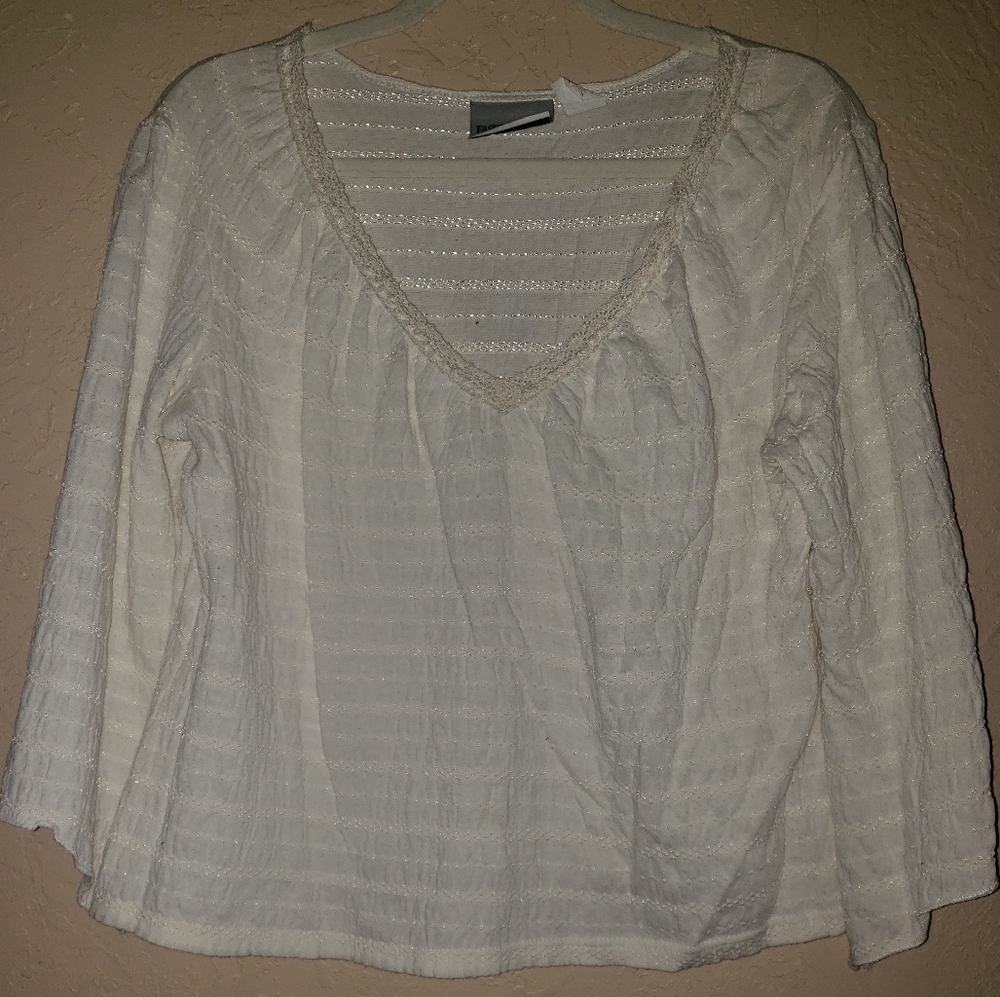 Fashion Bug White Ribbed 3/4 Sleeve Blouse